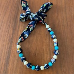 Silk fabric tie beaded bow necklace